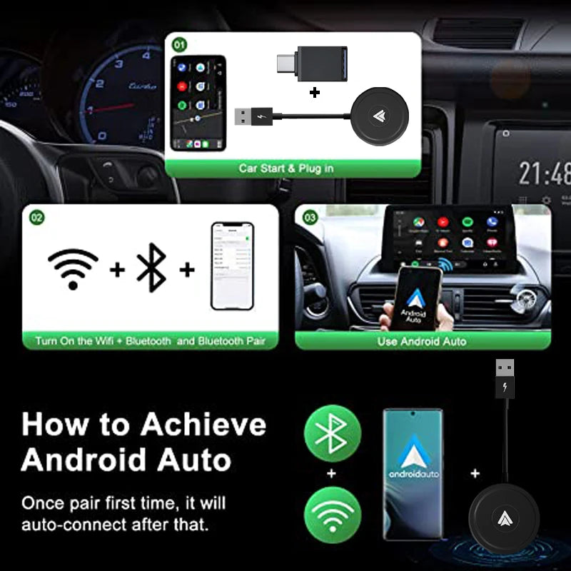 Wireless Android Auto Car Adapter/Dongle for OEM Wired AA Car Converts Wired Android to Wireless Fits for Android Phones