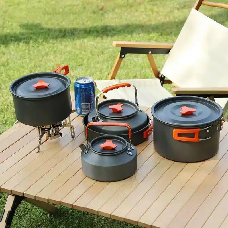 Portable Camping Cookware Set Outdoor Pot Tableware Kit Cooking Water Kettle Pan Travel Cutlery Utensils Hiking Picnic Equipment