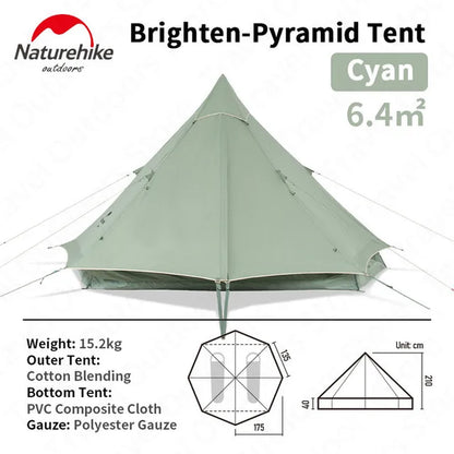 Cotton Pyramid Tent Brighten 6.4㎡ 3-4 Person Breathable Waterproof 1000Mm Windproof Outdoor Camping Travel 15.2Kg