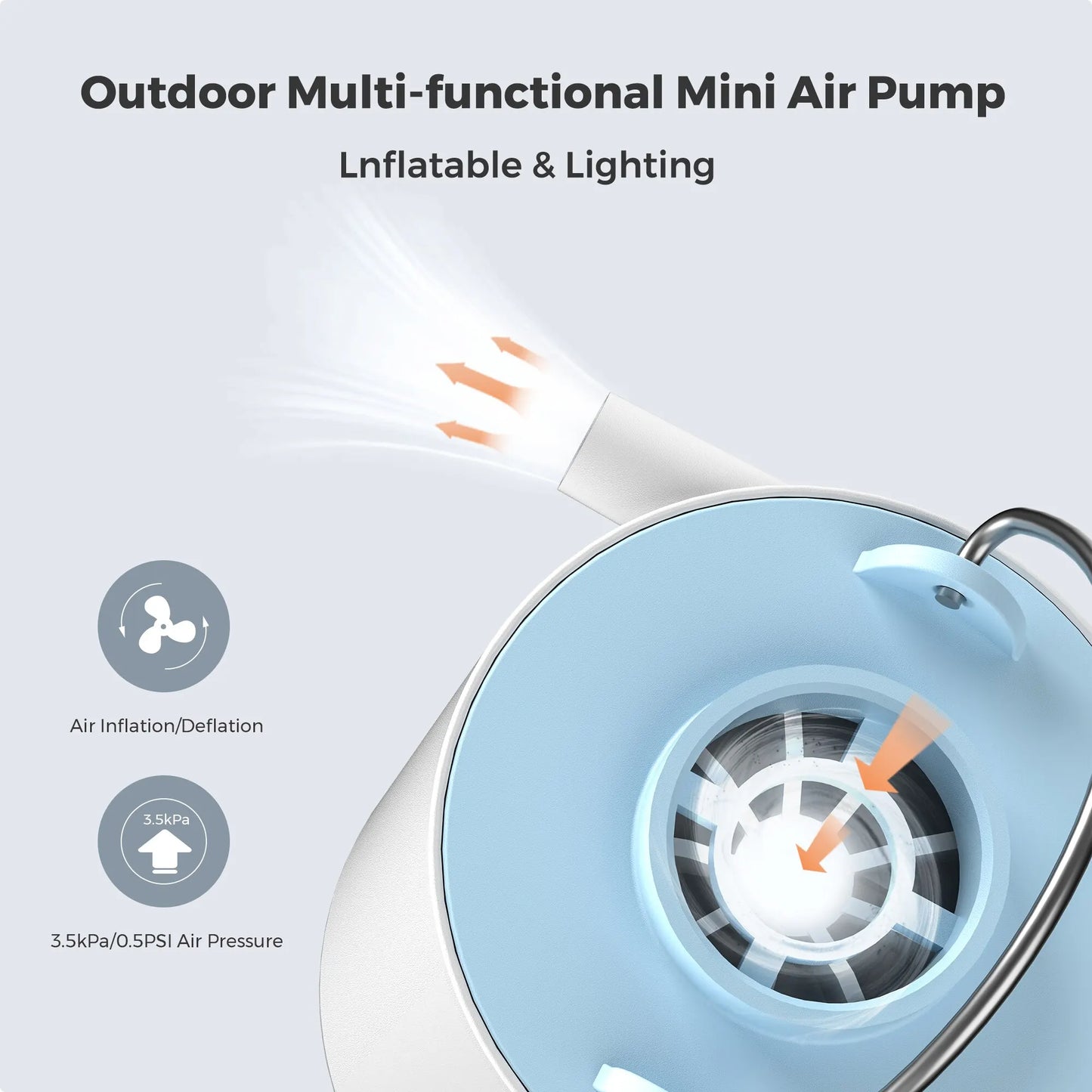TINY PUMP X - Portable Electric Air Pump with Camping Light Rechargeable for Pool Floats Air Mattress Vacuum Bags