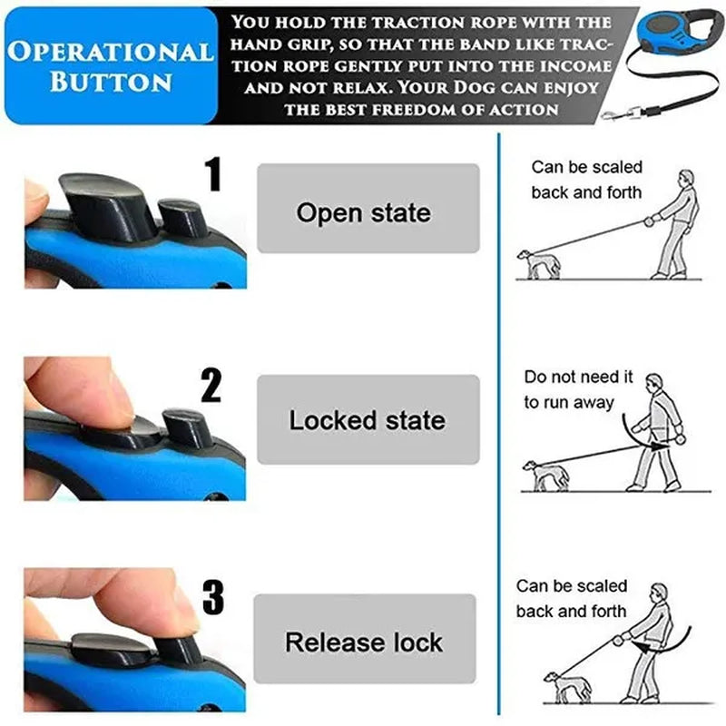 Professional Title: "3M/5M Automatic Retractable Dog Leash with Durable Nylon Collar Extension - Ideal for Puppy Walking and Running"