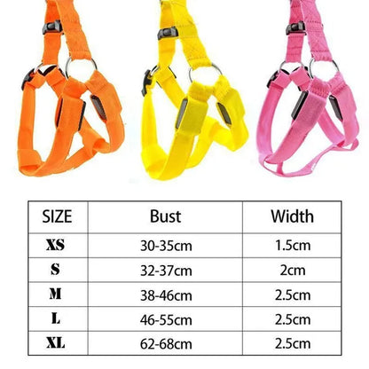 LED Pet Dog Chest Strap with Nylon Material for Night Safety - Flashing Glow in the Dark Harness Leash with LED Lights for Dogs and Cats