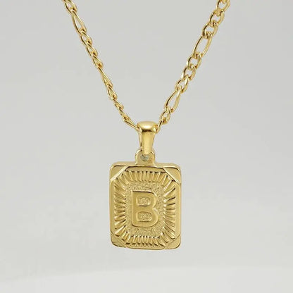 18" Gold Plated Initial Letter Pendant Necklace Stainless Steel Figaro Chain