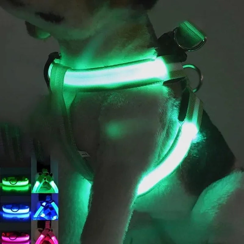 LED Pet Dog Chest Strap with Nylon Material for Night Safety - Flashing Glow in the Dark Harness Leash with LED Lights for Dogs and Cats