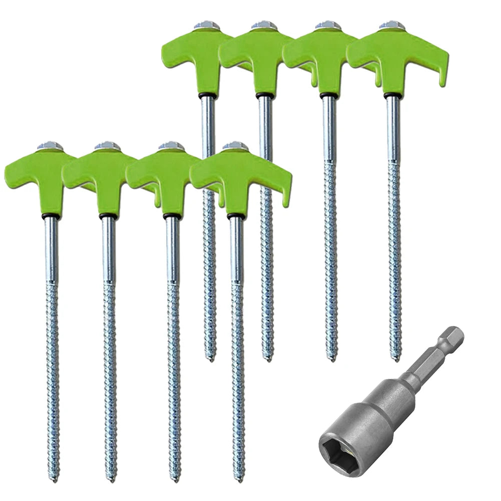 8Pcs Camping Pegs Drill in with Hex Socket Stakes Ground Anchors Camping Stakes Tent Ground Nail Screw in Camping Tent Pegs