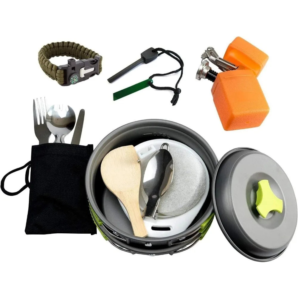 Mallome Camping Cookware 18Pc Mess Kit W/Backpacking Stove – Camping Cooking Set for Backpacking Gear - Camping Pots