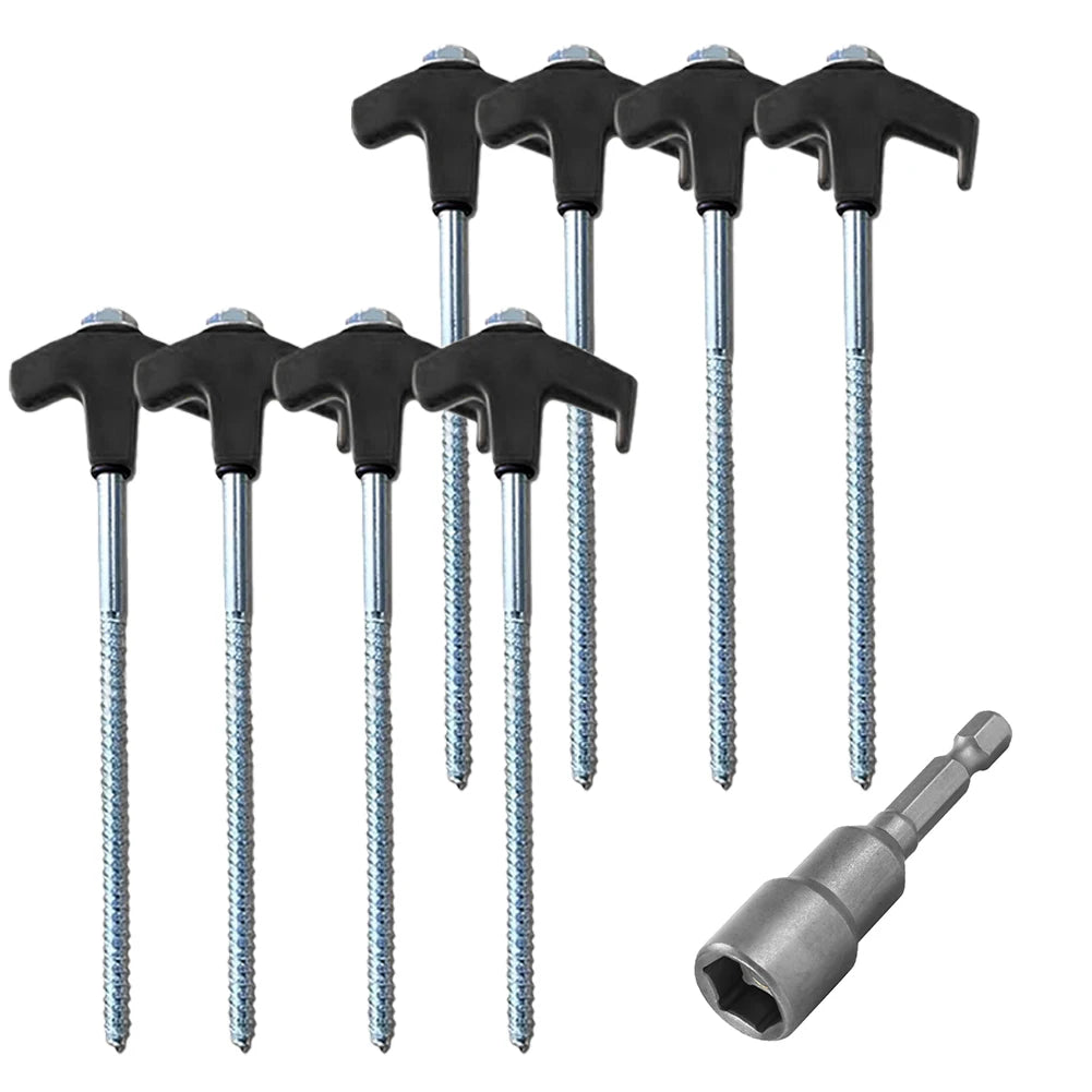 8Pcs Camping Pegs Drill in with Hex Socket Stakes Ground Anchors Camping Stakes Tent Ground Nail Screw in Camping Tent Pegs
