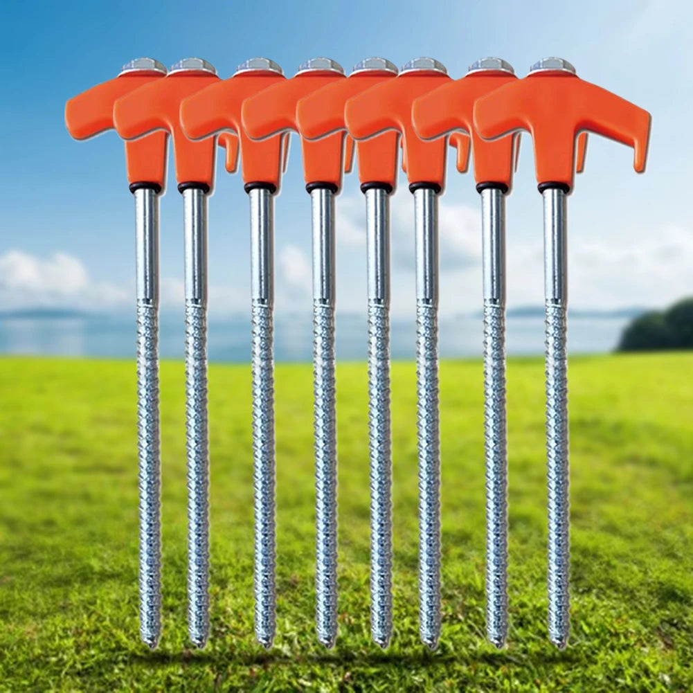 8Pcs Camping Pegs Drill in with Hex Socket Stakes Ground Anchors Camping Stakes Tent Ground Nail Screw in Camping Tent Pegs