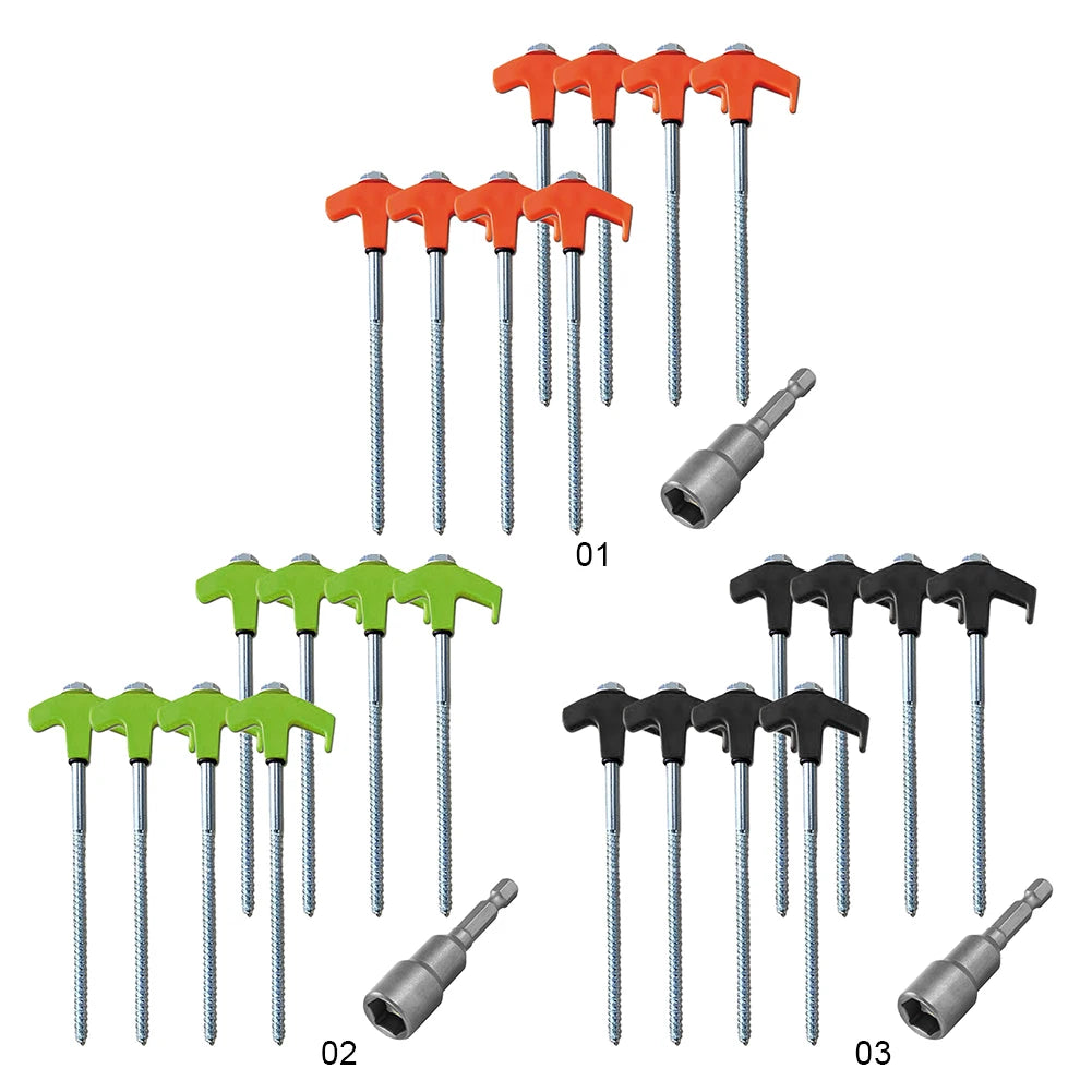 8Pcs Camping Pegs Drill in with Hex Socket Stakes Ground Anchors Camping Stakes Tent Ground Nail Screw in Camping Tent Pegs