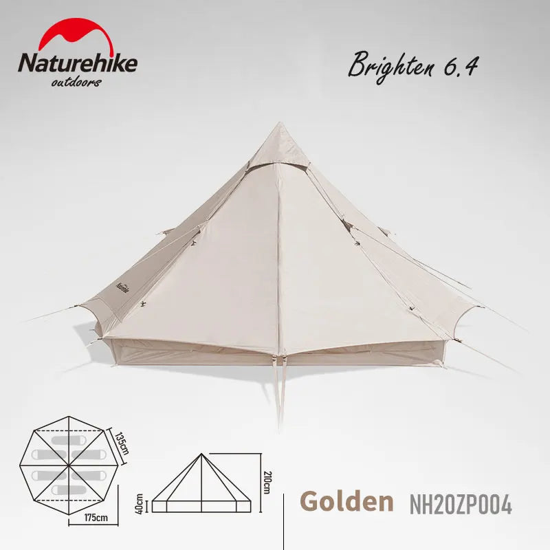 Cotton Pyramid Tent Brighten 6.4㎡ 3-4 Person Breathable Waterproof 1000Mm Windproof Outdoor Camping Travel 15.2Kg