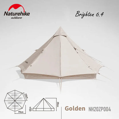 Cotton Pyramid Tent Brighten 6.4㎡ 3-4 Person Breathable Waterproof 1000Mm Windproof Outdoor Camping Travel 15.2Kg