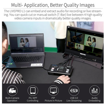 FEELWORLD LIVEPRO L1 V1 Live Streaming Video Switcher 4xHDMI Input Hdmi USB3.0 Studio Record Preview Camera Youtube