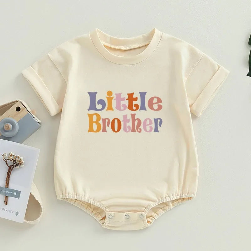 Casual Retro Sister Outfit Retro Kids Tshirt+Baby Romper Big/Little Brother Print Family Matching Outfits Summer Child Present