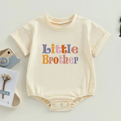 Casual Retro Sister Outfit Retro Kids Tshirt+Baby Romper Big/Little Brother Print Family Matching Outfits Summer Child Present