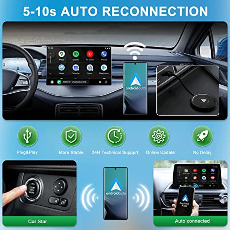 Wireless Android Auto Car Adapter/Dongle for OEM Wired AA Car Converts Wired Android to Wireless Fits for Android Phones