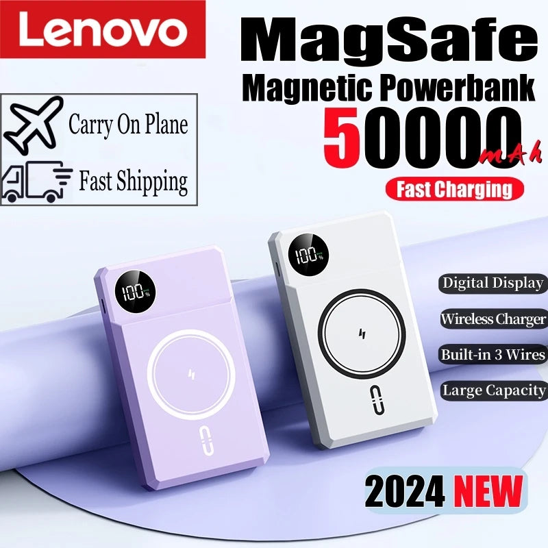 Lenovo 50000mAh Magnetic Wireless Power Bank 25W Super Fast Charging Powerbank For iPhone Samsung Huawei for Magsafe