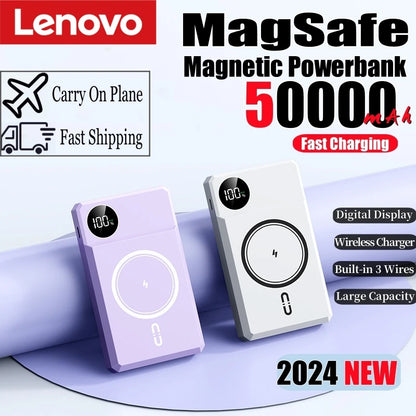 Lenovo 50000mAh Magnetic Wireless Power Bank 25W Super Fast Charging Powerbank For iPhone Samsung Huawei for Magsafe