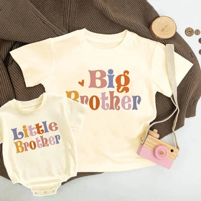 Casual Retro Sister Outfit Retro Kids Tshirt+Baby Romper Big/Little Brother Print Family Matching Outfits Summer Child Present