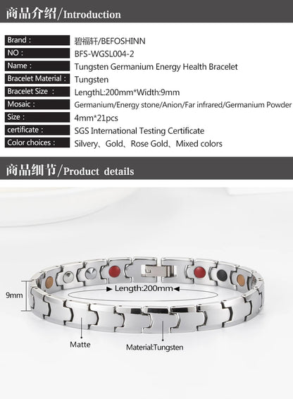 Befoshinn Tungsten Steel Women Jewelry Germanium Bracelets 4 in 1 Energy Stones Magnetic Therapy Luxury Bangles Gift for Girls