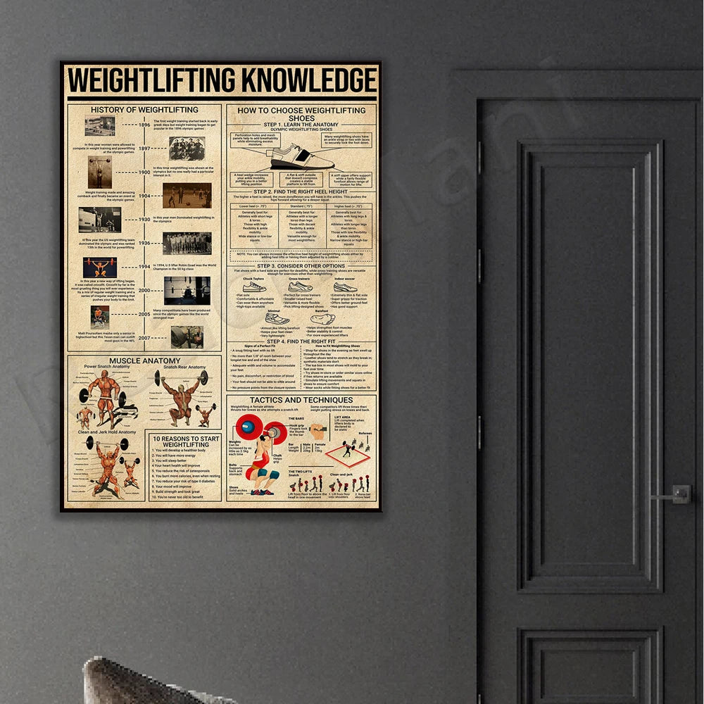 Weightlifting Knowledge Poster Gym Poster Sports Poster Weightlifting History Choosing Weightlifting Shoes Muscle Anatomy Poster