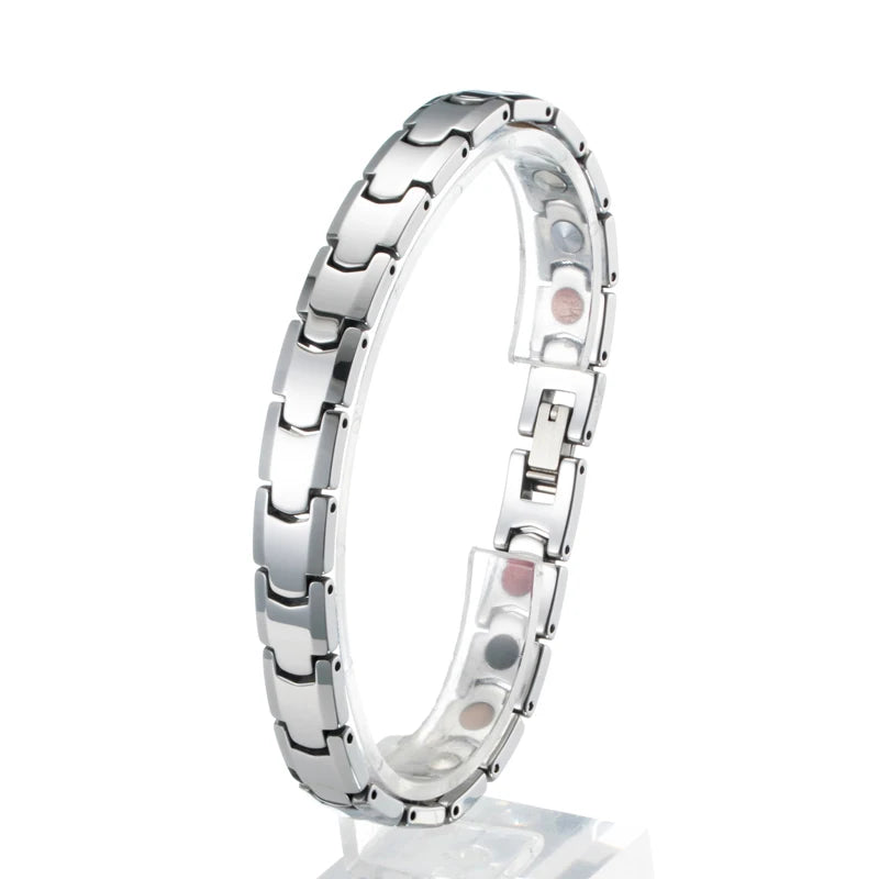 Befoshinn Tungsten Steel Women Jewelry Germanium Bracelets 4 in 1 Energy Stones Magnetic Therapy Luxury Bangles Gift for Girls
