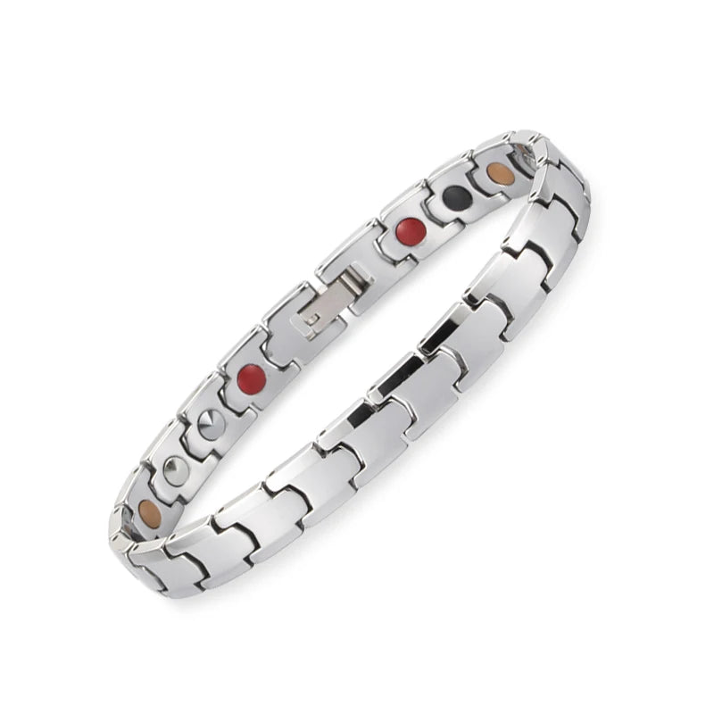 Befoshinn Tungsten Steel Women Jewelry Germanium Bracelets 4 in 1 Energy Stones Magnetic Therapy Luxury Bangles Gift for Girls