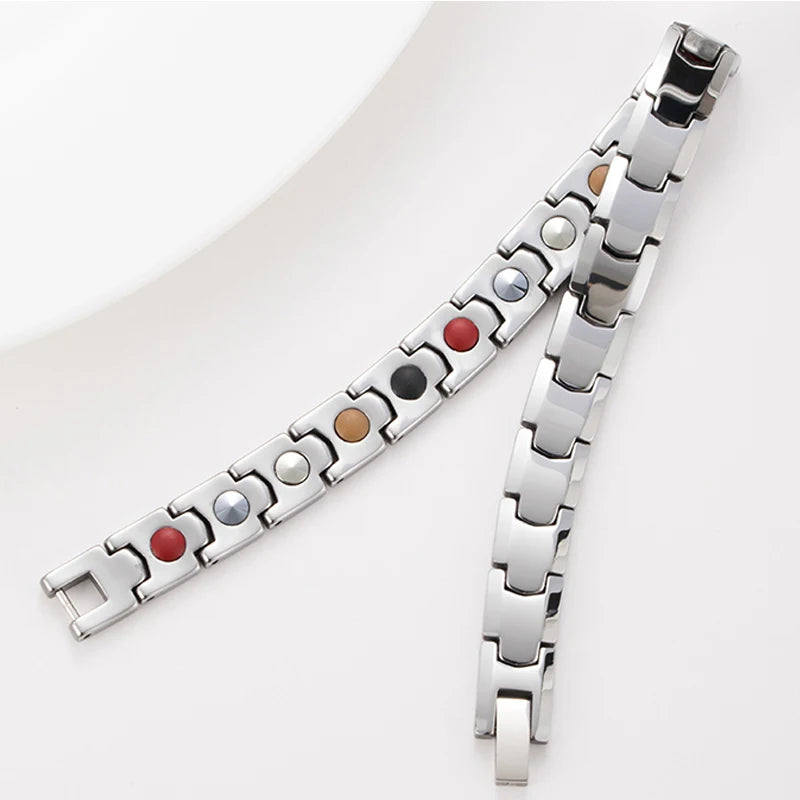 Befoshinn Tungsten Steel Women Jewelry Germanium Bracelets 4 in 1 Energy Stones Magnetic Therapy Luxury Bangles Gift for Girls