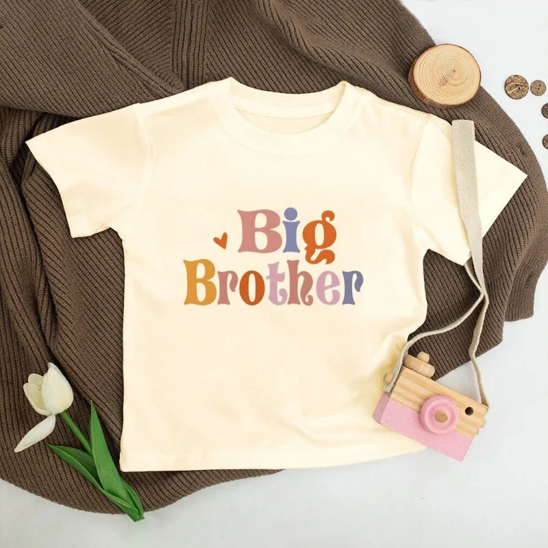 Casual Retro Sister Outfit Retro Kids Tshirt+Baby Romper Big/Little Brother Print Family Matching Outfits Summer Child Present