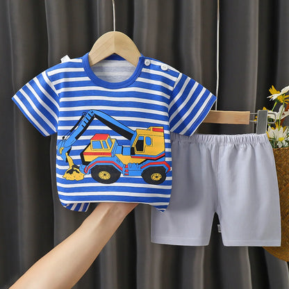 2024 New Kids Boys Girls Summer Pajamas Cute Cartoon Print Short Sleeve T-Shirt Tops with Shorts Toddler Baby Clothing Sets