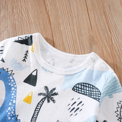 Spring And Autumn Boys And Girls Cartoon Dinosaur All Over 3d Cotton Long Sleeve Baby Clothing Bodysuit