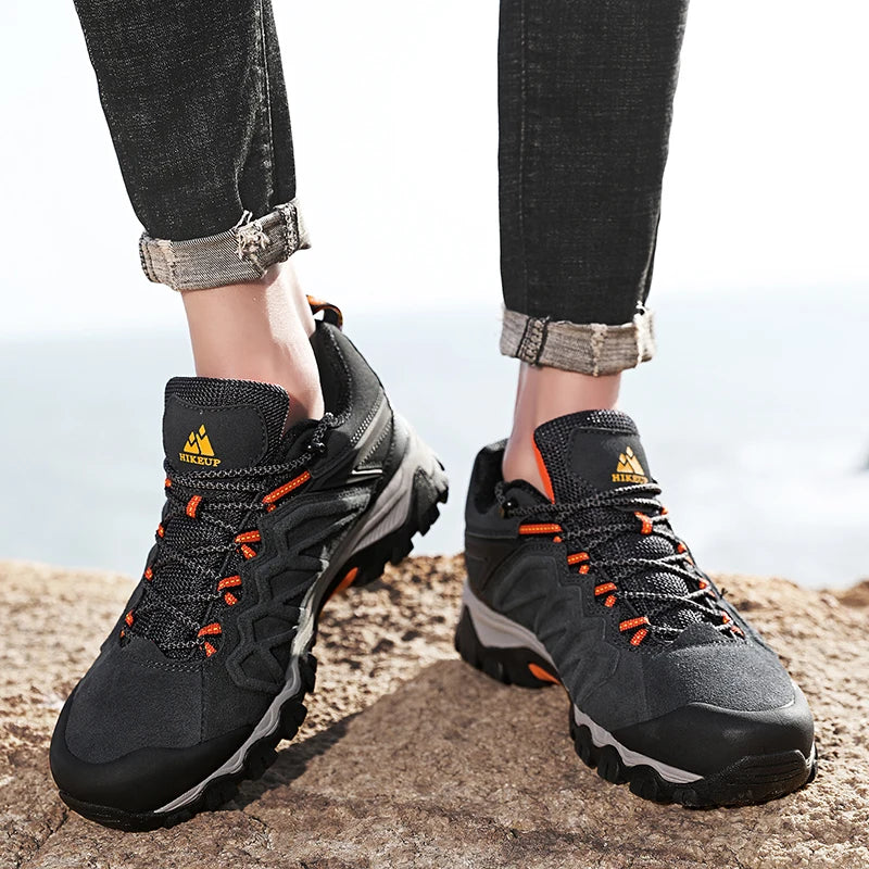 High Quality Leather Hiking Shoes Durable Outdoor Sport Men Trekking Leather Shoes Lace-Up Climbing Hunting Sneakers
