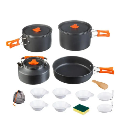 Portable Camping Cookware Set Outdoor Pot Tableware Kit Cooking Water Kettle Pan Travel Cutlery Utensils Hiking Picnic Equipment