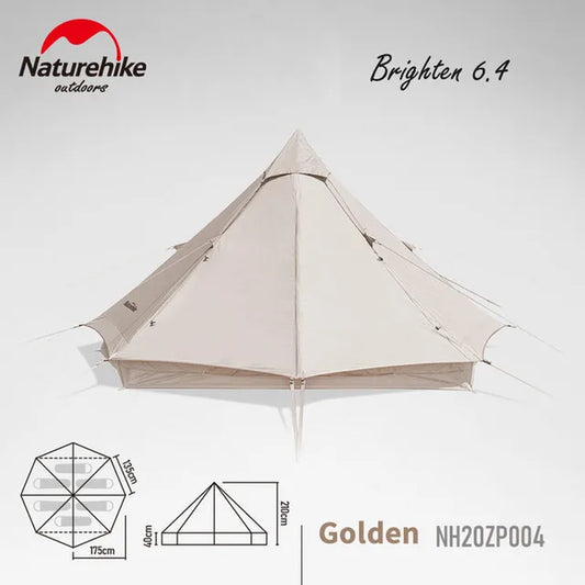 Cotton Pyramid Tent Brighten 6.4㎡ 3-4 Person Breathable Waterproof 1000Mm Windproof Outdoor Camping Travel 15.2Kg