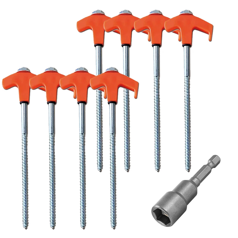 8Pcs Camping Pegs Drill in with Hex Socket Stakes Ground Anchors Camping Stakes Tent Ground Nail Screw in Camping Tent Pegs