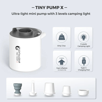 TINY PUMP X - Portable Electric Air Pump with Camping Light Rechargeable for Pool Floats Air Mattress Vacuum Bags