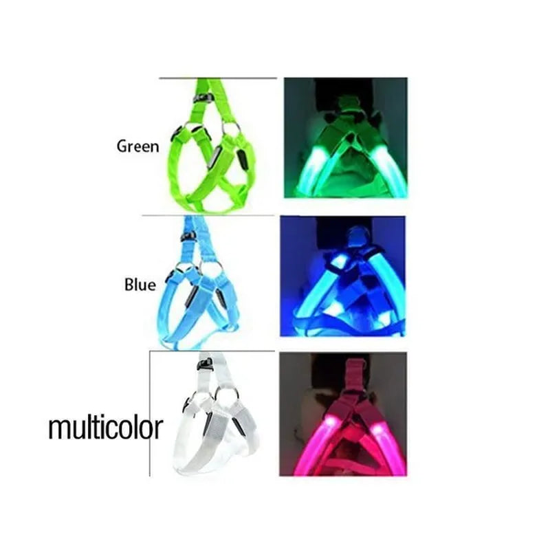 LED Pet Dog Chest Strap with Nylon Material for Night Safety - Flashing Glow in the Dark Harness Leash with LED Lights for Dogs and Cats
