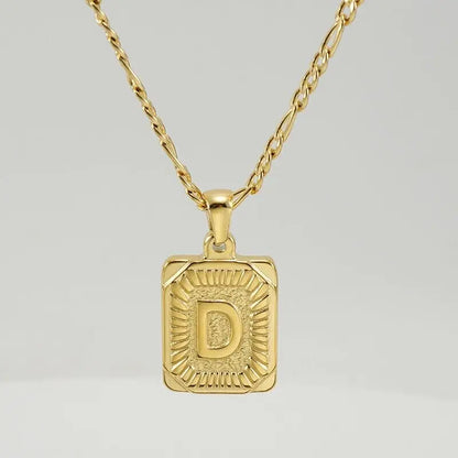 18" Gold Plated Initial Letter Pendant Necklace Stainless Steel Figaro Chain